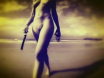 Check out Missy Jubilee, the youthful blondie COUGAR, on the beach with her huge knockers and smooth-shaven muff!