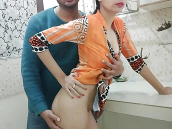 Insane landlord nails Indian Bhabhi's cock-squeezing muff in the kitchen