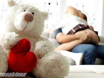 Diminutive academy girl Athena Heart can't fight back Chad Milky's monster beef whistle on Valentine's Day