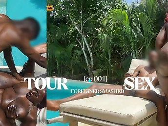 Mombasapornstar's heavy tits bounce as she gets pounded off out of one's mind a huge black cock at a public pool