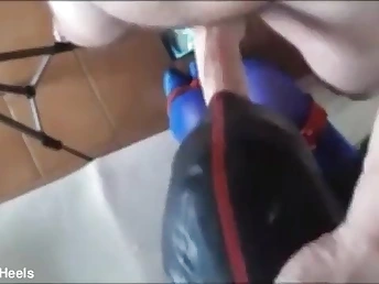 Laura On Heels & The Throater get kinky in blindfolded bondage, with a big blarney & face-piercing fetish