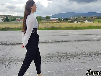 Cute teen just about pounding seta coupled with a high heels gets a gungy coupled with wild alfresco shower